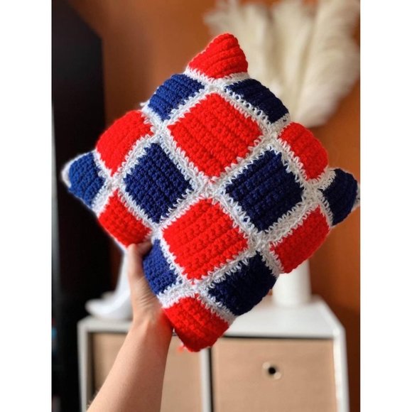 Vintage Granny Afghan Style Square Throw Pillow Knit Petite 1970s - Picture 4 of 9